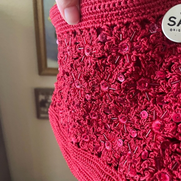 The Sak Original sequin crocheted handbag purse small red EUC - Picture 5 of 9